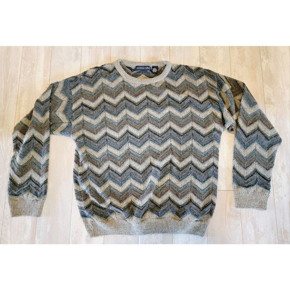 Vintage Northern Isles Sweater Men's Large Geometric Hip‎ Hop 90s Grandpa *Hole*
